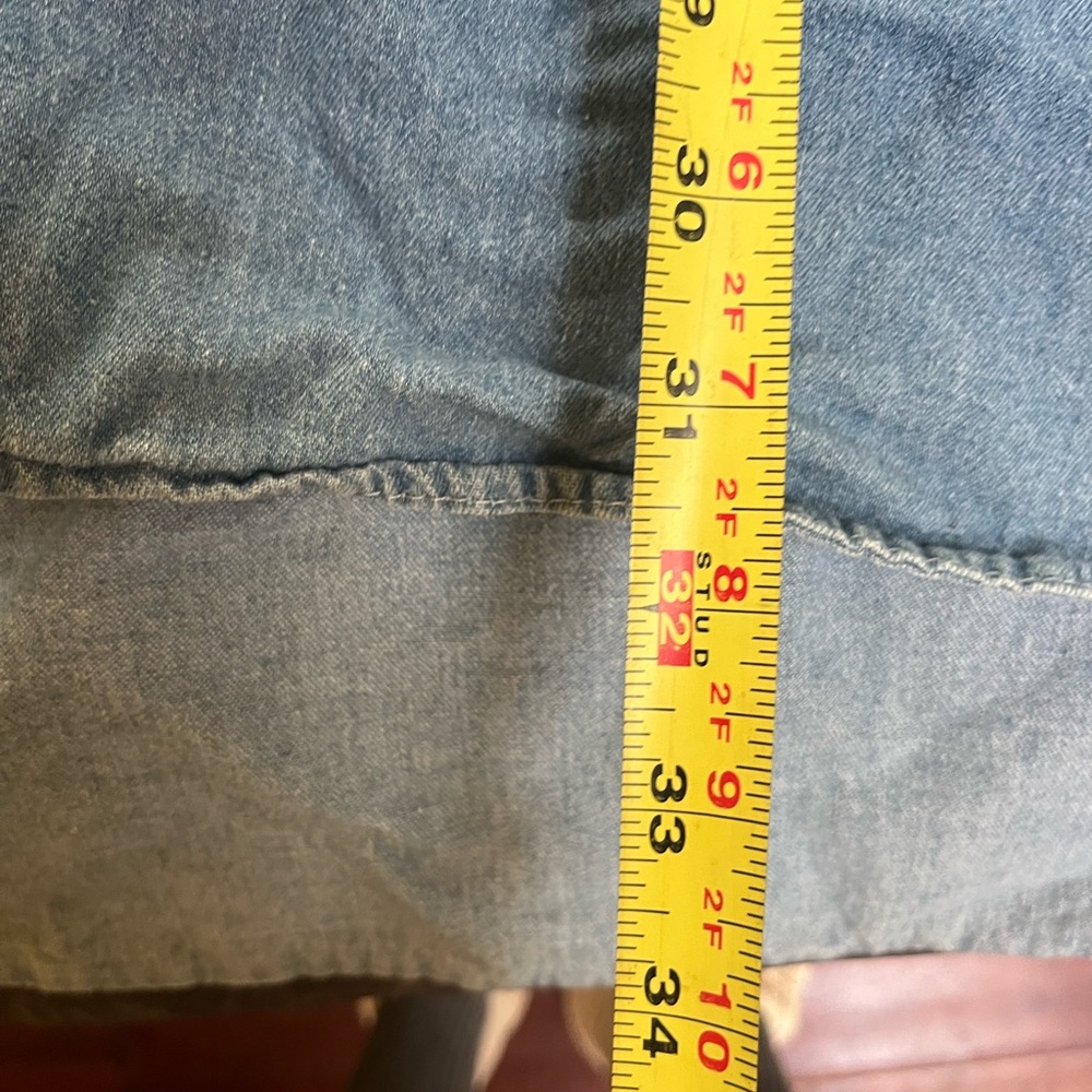 Men’s 90s Chambray Minimalist Preppy Denim Mandarin Collar Button Front 2X Shirt - Picture 6 of 6